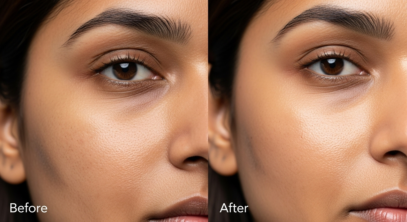 Microneedling with PRP before and after for skin texture and pores on Indian skin