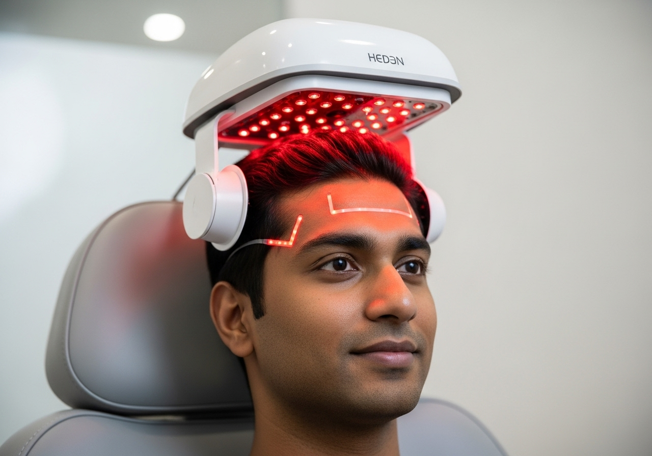 Low-level laser therapy helmet device for hair regrowth on Indian patient