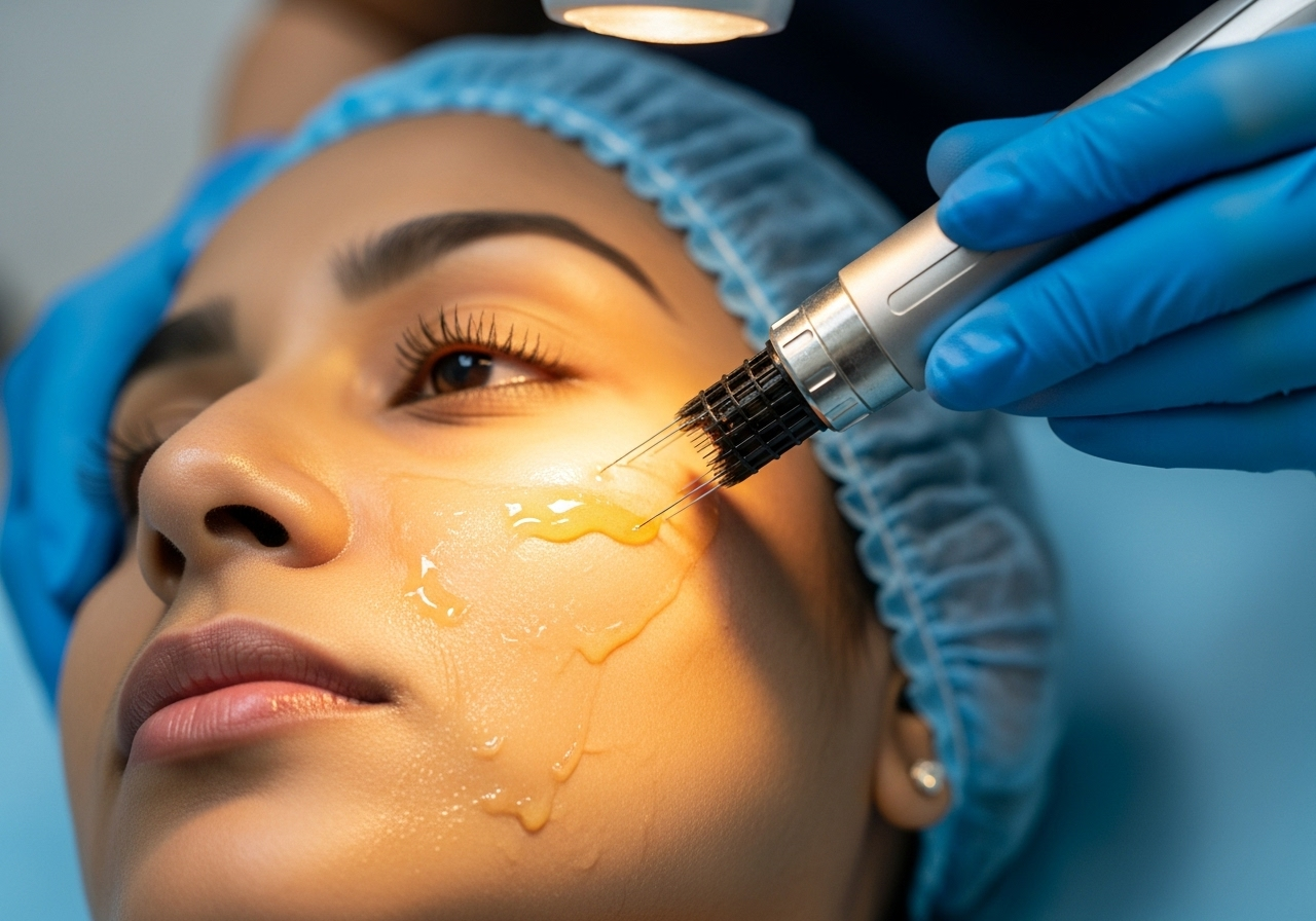 Microneedling with PRP vampire facial treatment on Indian skin